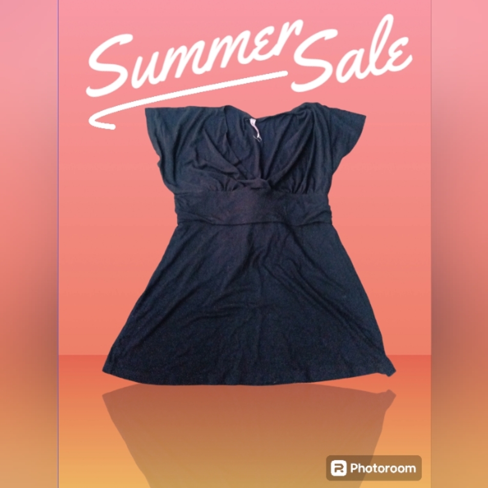 'XHILARATION' Wrap V-Neck, Waist Tie, Short Sleeve Comfortable Tunic Top
